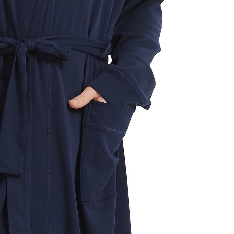 HOLOVE Mens Hooded Cotton Robes Soft Lightweight Dressing Gowns with Pockets Plus-size Spa Bathrobe (Blue 2XL/3XL) - Image 4